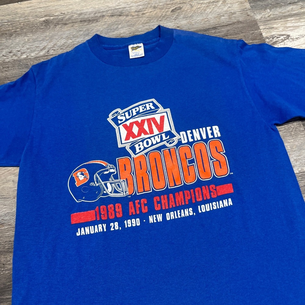 Vintage 80s Denver Broncos Super Bowl 1989 AFC Champions Men M Football T-Shirt